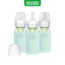 Dr. Brown's Anti-Colic Options+ Narrow Glass Baby Bottles 4 oz/120 mL, with Level 1 Slow Flow Nipple, 3 Pack 0m+ with Mint 100% Silicone Sleeves, BPA-Free