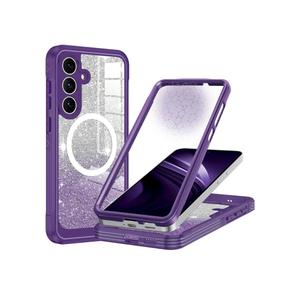 Hekodonk for Galaxy S25 FE Case Magnetic,[Compatible with Magsafe][Built-in Tempered Glass Screen Protector] [Glitter Card] Full Body Bling Case for Samsung Galaxy S25 FE,Amethyst Purple