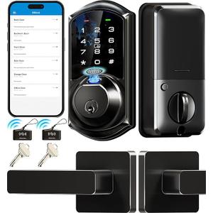Veise VE07-L Fingerprint Smart Locks for Front Door with Zinc Alloy Handle Set, App Control, Keyless Entry, Electronic Digital Keypad Deadbolt, Auto Lock, Waterproof, Easy to Install, Matte Black