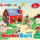 Wooden Barn Shape Sorter Montessori Farm Animal Toys for Toddlers, Educational Pretend Play Barn with Flip-Open Roof & Handle, 12 Animal Blocks, Birthday for 2-4 Boys Girls
