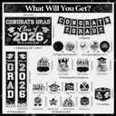 Black and Silver Graduation Decorations 2026 Set, All-in-1 Kit with Congrats Grad Banner Class of 2026 Backdrop Porch Sign Balloons Centerpieces Card Box Pom Poms Streamers for College High School