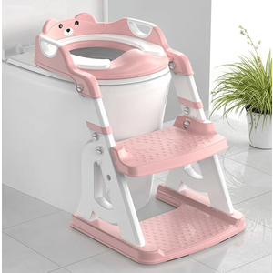 Potty Training Seat, Upgrade 2 in 1 Potty Training Toilet for Toddler, Toddler Toilet Seat for Boys Girls with Splash Guard, Anti-Slip Pad and Step Stool (Pink)