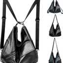 4-in-1 Convertible Crossbody Backpack Purse for Women, Large Soft Vegan Leather Casual Daily Work Travel Hobo Bag (PU Black)