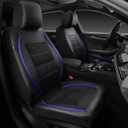 CAR PASS Universal FIT Piping Leather Two Front Seat Covers, Waterproof Faux Leather for SUV Sedan Van Truck, Airbag Compatible,Reserved Opening Holes for Headrest Covers. (Black and Blue)