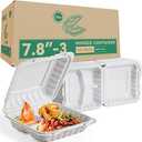 Food Containers Mineral Filled PP Plastic - 7.8 Inch 30oz 65 Pack BPA Free 3 Compartments Shrink Wrap To Go Boxes | Freezer & Microwave Safe for Takeout | White Reusable & Disposable Container