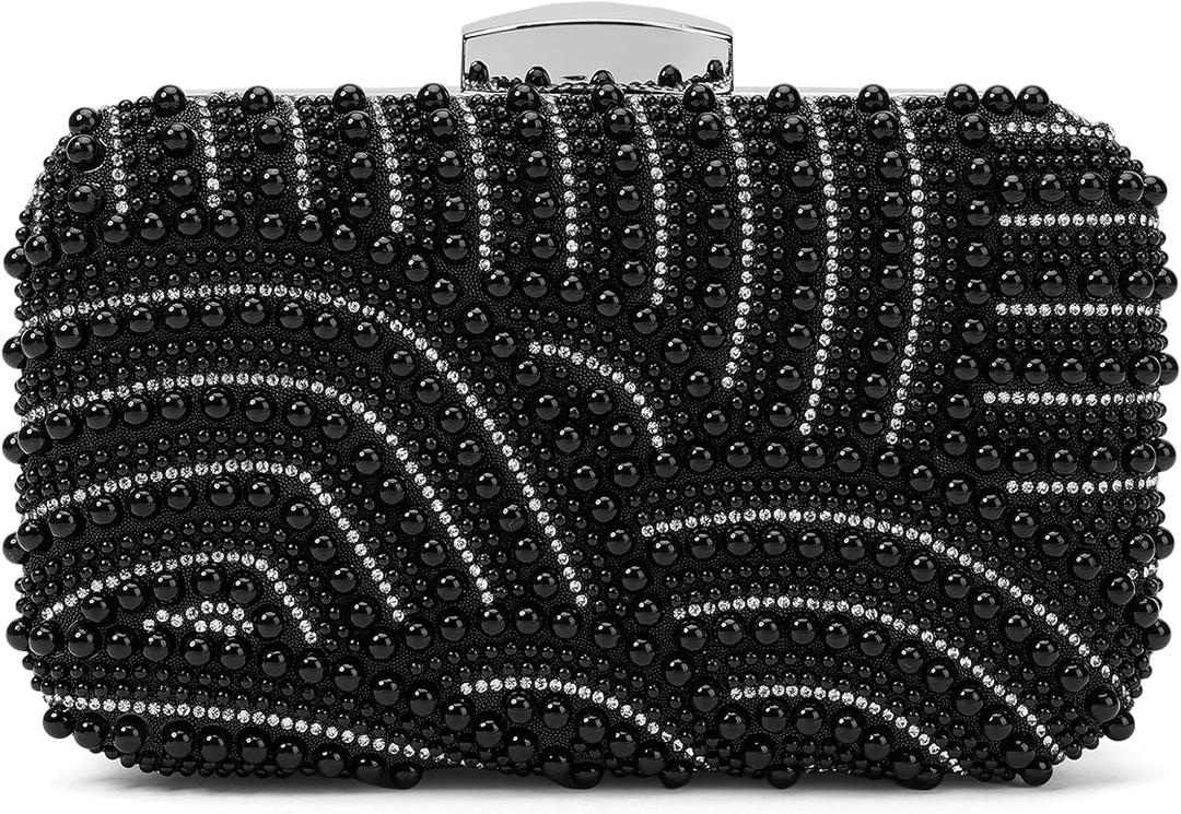 RNIEGA Pearl Crystal Clutch Purse for Women Fashion Elegant Bride Evening Clutch Handbag Crossbody Shoulder Bag with Chain