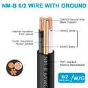 NM-B 6/2 Wire with Ground,10FT 6/2 6 Gauge Wire Copper 6 AWG 2 Conductor Non-Metallic Sheathed 6/2 W/G NMB Cable,Stranded Indoor Residential Electrical Wiring for Branch Circuit Switches&Outlets