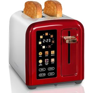 SEEDEEM Toaster 2 Slice, Full Touch Control Stainless Toaster, LCD Display, 50% Faster Heating Speed, 6 Bread Type, 7 Shade Setting, 1.5''Wide Slots, Removable Crumb Tray, 1350W, Dark Cherry