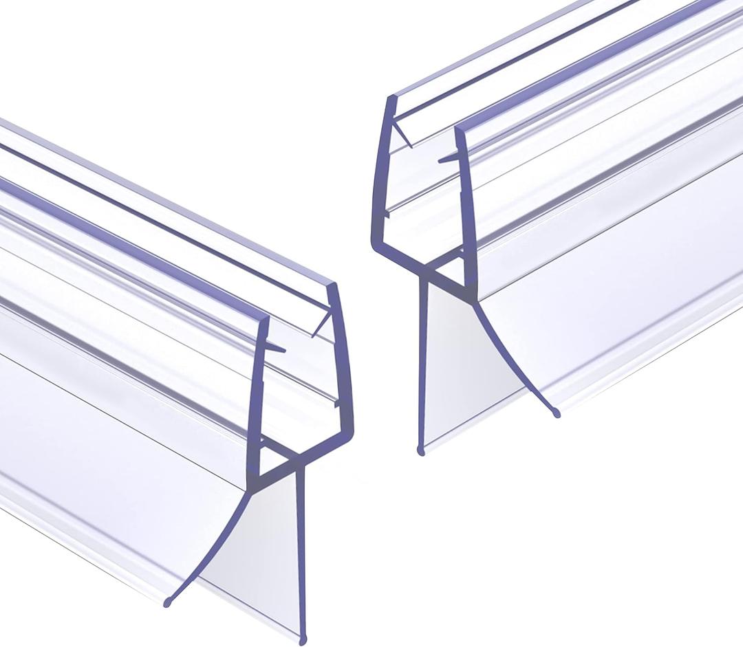 Frameless Ultra Clear Shower Door Bottom Seal 3/8"(10mm) Thick 36"(914mm) Long 2 Pack,Soft Bathroom Door Sweep Rubber Clip,Glass Shower Door Seal Strip Stop Shower Leaks,Fit for Doors Windows