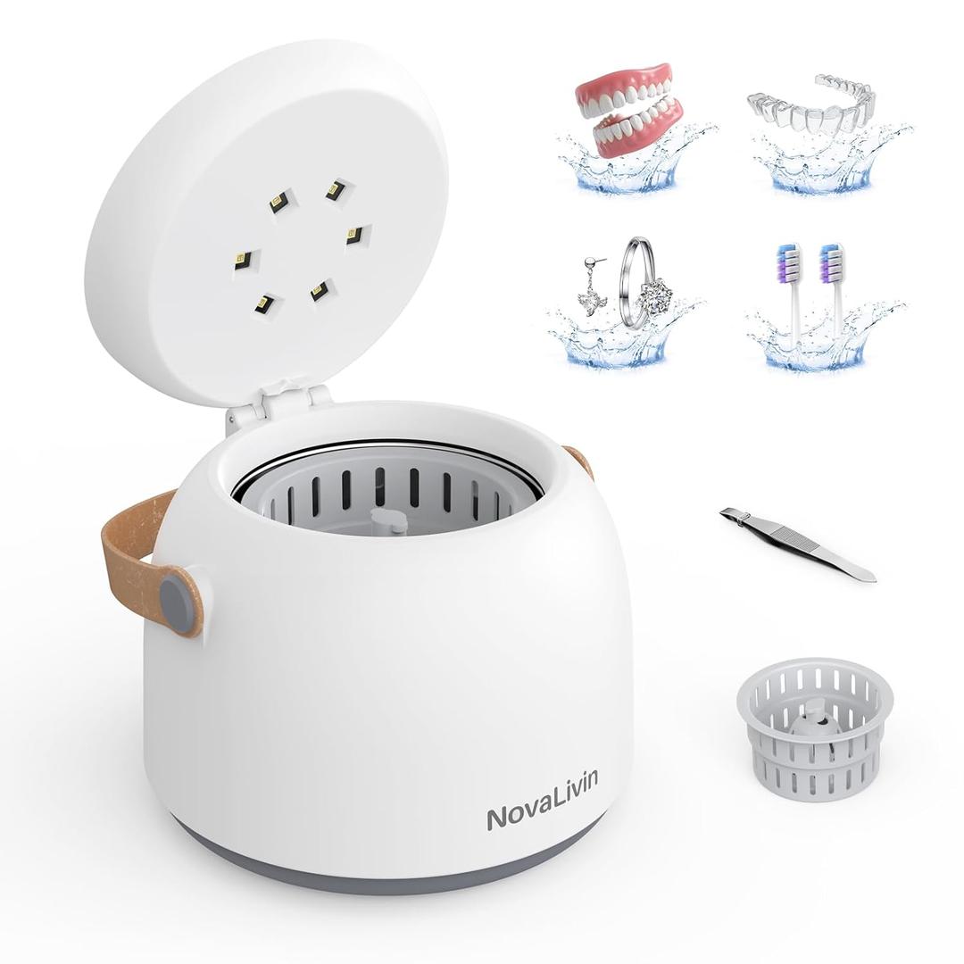 Ultrasonic Retainer Cleaner, 45kHz Ultrasonic Cleaner machine 3 Modes Deep cleaning 200ml Tank with Digital Timer for Aligner, Mouth Guard, Toothbrush Heads, Braces White