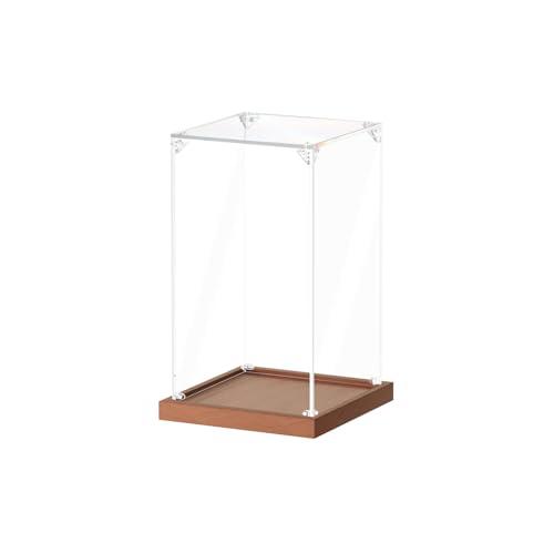 JUJOMAT Acrylic Display Case for Collectibles, Wood Base (6x6x10 inches, 15x15x25 cm)