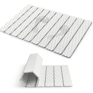 Foldable Stone Bath Mat, Quick-Dry Diatomaceous Earth Stone Drying Mat for Bathroom, Non-Slip Rubber Base, Shower Mat Outside Shower, Easy to Store, Easy to Clean 【White】
