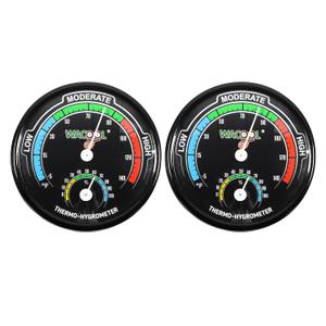 WACOOL Mini Analog Thermometer Hygrometer 2 Pack, Dial Temperature Humidity Gauge Terrarium Thermometer Celsius and Fahrenheit, Night Luminous