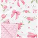 Jundetye Baby Blanket for Girls, Soft Plush Floral Newborn Blankets with Pink Dotted Backing, Toddler Nursery Stroller Crib Receiving Blankets Infant, Pink Rose, 30"x40"