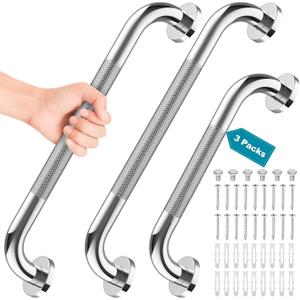 Tetutor 3 Pack Grab Bars for Bathtubs and Showers, 16-Inch and 12-Inch Anti-Slip Bathroom Shower Grab Bars for Seniors Wall, Safety Handicap Grab Bars Stainless Steel,Shower Handle for Elderly