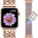 Minyee Nylon Loop Band Compatible with Apple Watch Bands 38/40/41/42mm(Series 11/10) Women Men, Celtic Knot Dressy Adjustable Breathable Braided Straps for iWatch Series (Pink Sand/Rose Gold)