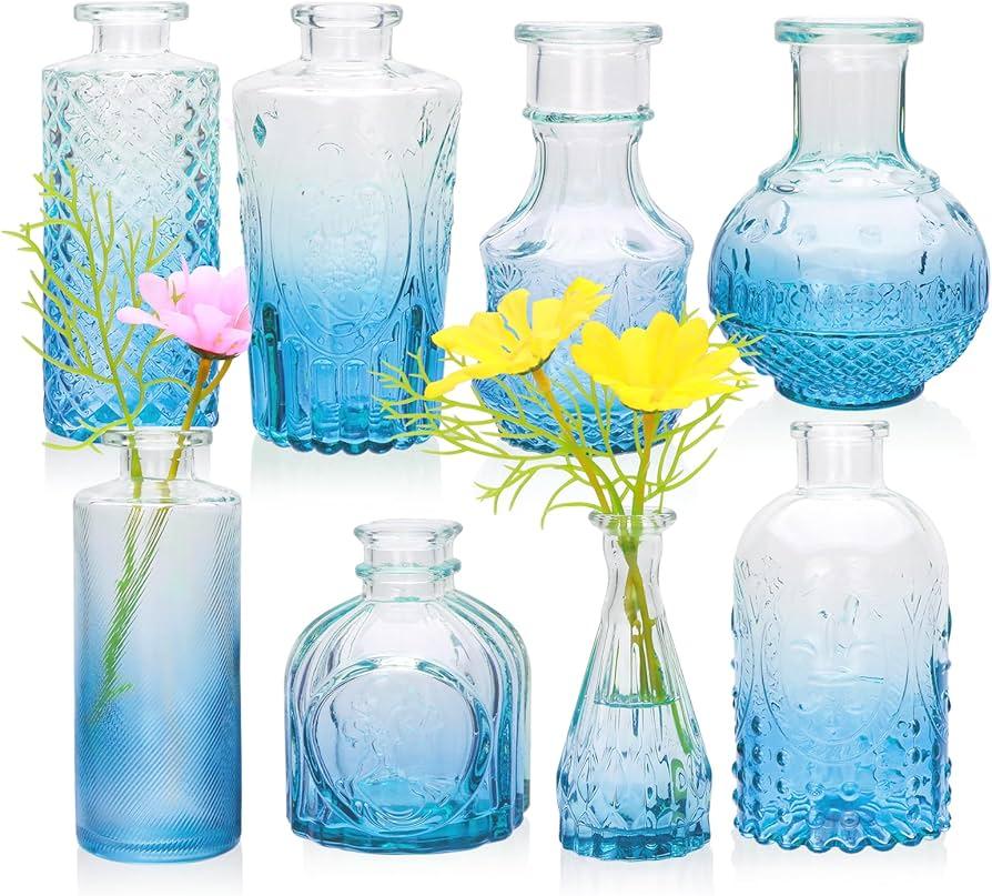 Brajttt Black Flower Vase Set, Glass Bud Vase in Bulk Set of 8,Artistic and Cultural Flavor Mini Vases for Home Office Decor, Bedroom, Office, Living Room Decorations,Wedding