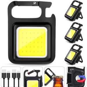 MAKDAK COB Rechargeable Keychain Flashlight 4Pack, High Lumen Super Bright LED Work Light with Magnet,Clip,Bottle Opener for Dog Walking,Car Repair, Emergency,Camping,EDC (4PC)