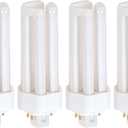 KOR Pack of 4 26 Watt Triple Tube - GX24Q-3 (4 Pin) Base - 2700K Warm White - CFL Light Bulb - Replaces Sylvania 20879 CF26DT/E/IN/827 - Philips 458240 PL-T 26W/827/4P/ALTO - GE 97614 F26TBX/827/A/ECO