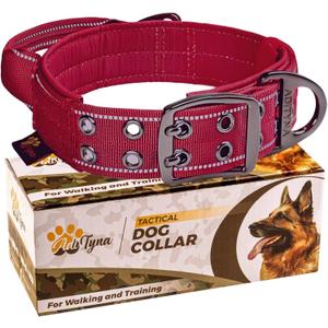 ADITYNA Heavy Duty Dog Collar for Large Dogs - Reflective Burgundy Collar with Handle for Training, and Walking - Wide, Thick, Tactical, Soft Neoprene Padded (Large: Fit 18-23" Neck)