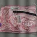 MORFORU Satin Pajama Set for Women Feather Trim Long Sleeve Pjs with Sleep Mask Headband Scrunchie Sleepwear Lounge Set (Pink), Small