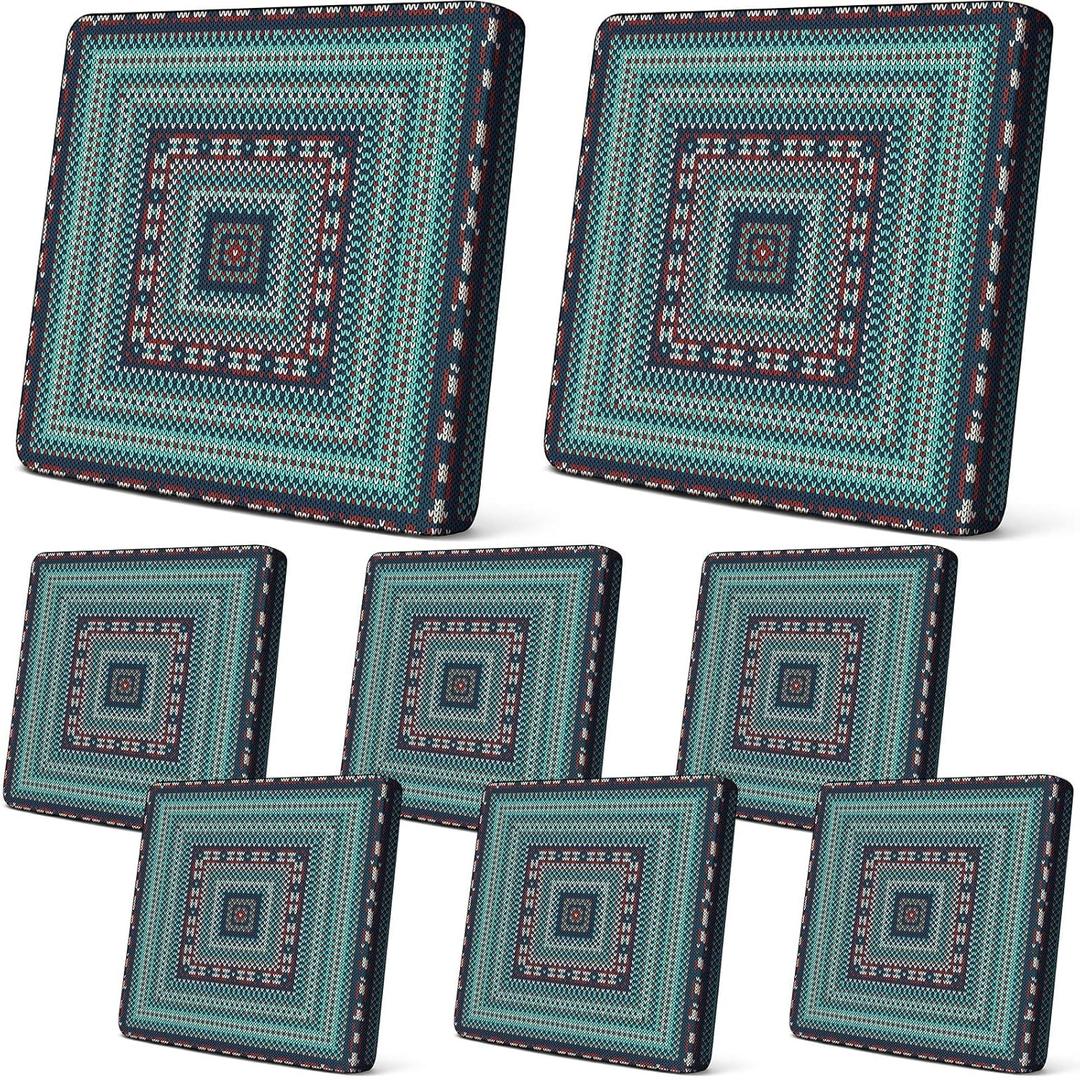 Newwiee 8 Pcs Patio Sofa Outdoor Cushion Cover Stretch Knitting Vision Couch Covers Replacement Patio Furniture Couch Slipcovers Chair Seat Protector Washable(Turquoise)
