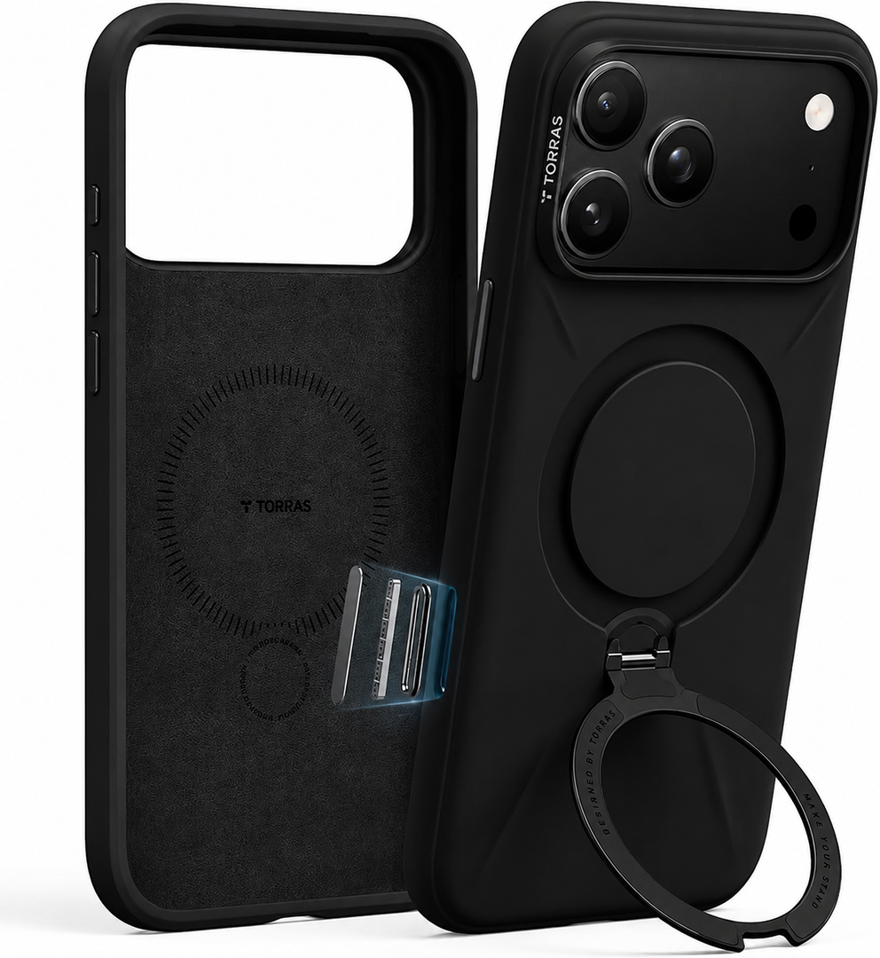 TORRAS Q3 Silicone for iPhone 17 Pro Max Case Stand, Fit for MagSafe, Liquid Silicone Soft Cozy Grip, 360 Spin Magnetic Stand, Camera Control, Protective for iPhone 17 Pro Max Phone Case, Black