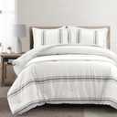 Lush Decor Farmhouse Stripe Reversible Cotton Comforter Set - 3 Piece Cozy Pinstripe Bedding Set - Classic Modern Rustic Charm Bedroom Decor - King, Dark Gray