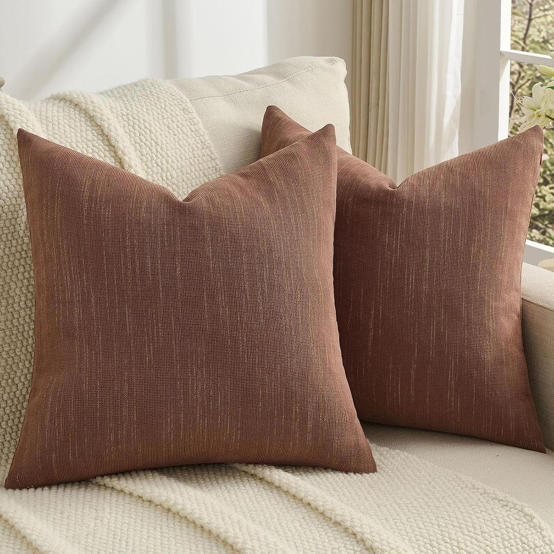 FUTEI Pack of 2 Chenille Throw Pillow Covers 24x24 Inch, Rust | Elegant Shooting Stars Textured Design,Side Hidden Zipper,Machine Washable,Pill-Resistant,Colorfast,Insert Not Included.