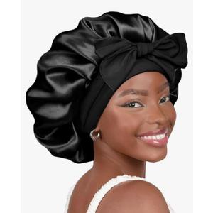 YANIBEST Silk Bonnet for Sleeping Women Adjustable Double Layer Satin Bonnet Reduce Friction Prevent Frizz Natural Curly Hair Large