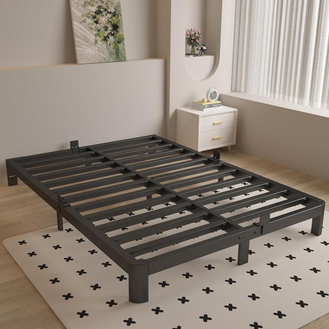 6 Inch Full Size Bed Frame with Metal Gaskets, Black Full Bed Frame No Box Spring Need, Heavy Duty Steel Platform Support, Reserved Holes, Round Corner Legs, Easy Assembly, Noiseless