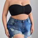 OYOANGLE Women's Plus Size Front Closure Strapless Bra Push Up Padded Tube Bandeau Bralette (Black, XXXL)