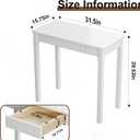 Solid Wooden Desk with Drawers - 32 x 16 Inch Narrow Desks for Small Spaces, Rubberwood Simple Study Table, Small Writing Desk for Bedroom - Modern White Desks, 31.5 in W x 15.7 in D