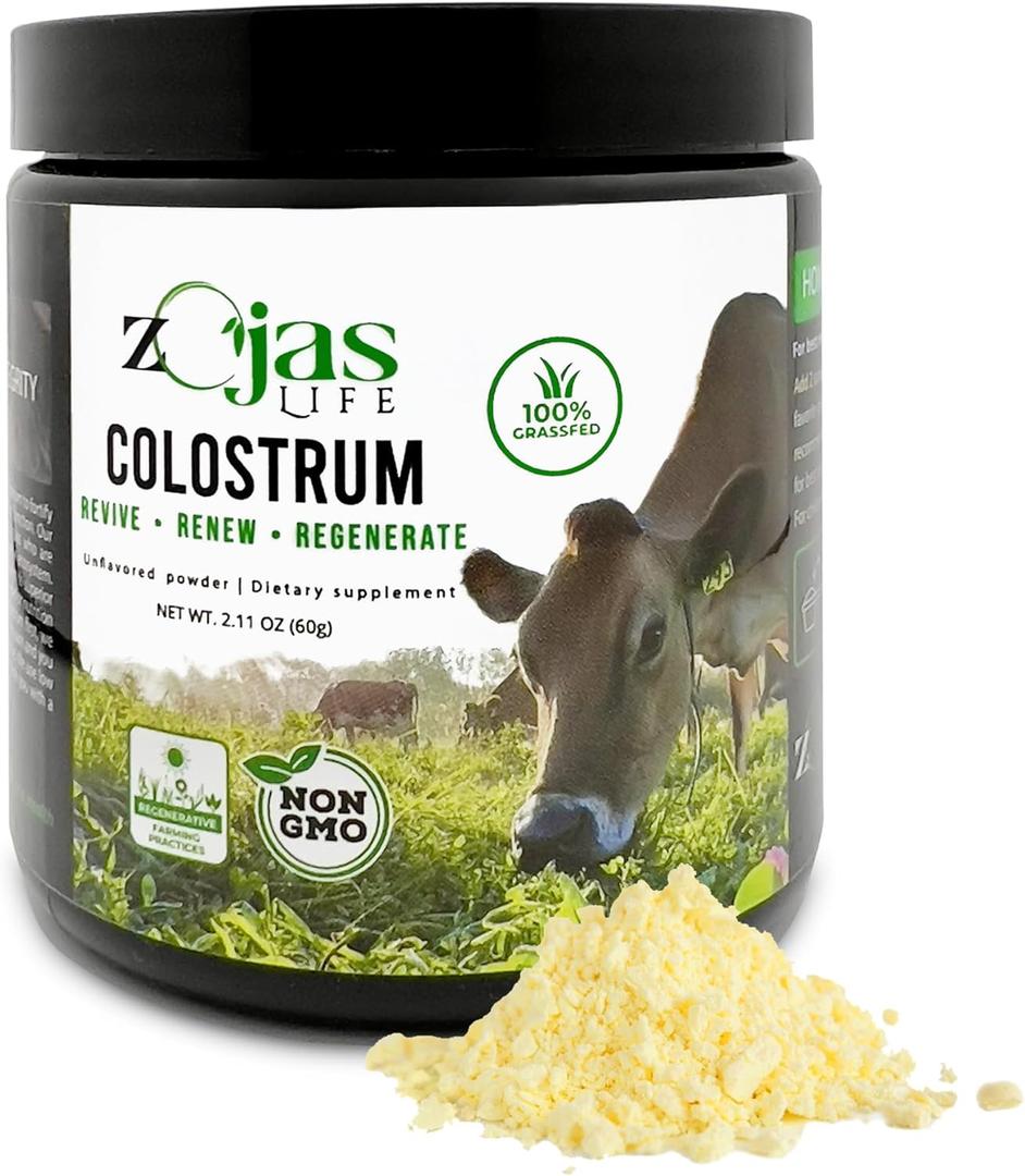 Colostrum Supplement, 100% Grass Fed, from Organic Farms, Colostrum Powder for Immunity, Gut Health, Wellness - Made with Regenerative Farming Practices, 30 Day Supply, Unflavored (2.11 Ounce (Pack of 1))