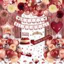 Burgundy Rose Gold Birthday Decorations with Happy Birthday Banner, Balloons, Sash, Crown, Butterfly, Hanging Swirls, Flower Tablecloth, Fringe Curtain, Pompoms for Women Girls Party Backdrop Supplies