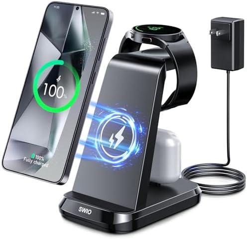 Wireless Charger for Samsung Phones Watch Earbuds(Not for Z Flip & A Serie-Phone),SWIO 3 in 1 Charging Station for Galaxy Watch 7/Ultra/6/5/4/3,S25 S24 S23 S22 S21 S20/Note 20 10/Z Fold 4 3,Buds/2/Pro