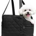 Lightweight Dog Purse Carrier for Small Dogs up to 15 lbs, Dog Tote Bag Puppy Carrier, Soft Plush Interior, Safety Leash Clip, 4 Side Pockets Dog Carrier Bag for Travel & Walking, Black