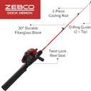 Zebco Dock Demon Spinning Reel or Spincast Reel and Fishing Rod Combo, 30-Inch Durable Fiberglass Rod, QuickSet Anti-Reverse Fishing Reel, 20-Size Reel / 30"/ 1-Piece /Medium Rod