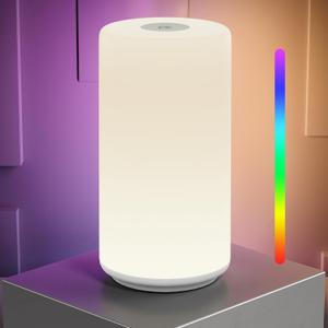 Touch Bedside Table Lamp, [RGB Mode] 3 Way Dimmable Warm White Lights for Bedroom, Multi-Color Smart Nightstand Lamp Desktop LED Lamp for Living Room Home Gifts (Ivory)