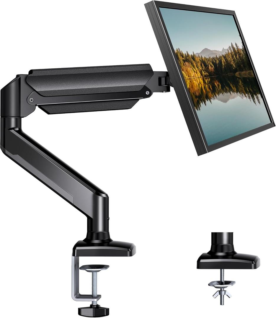 HUANUO Single Monitor Arm 13-34 Inch, Adjustable Gas Spring Arm, Monitor Desk Mount for 4.4-22lbs, VESA 75/100mm with C-Clamp/Grommet Base, Ergonomic Stand for Work/Gaming