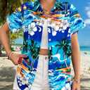 Hawaiian Shirts for Women Hawaii Tropical Button Down Tops Summer Beach Vacation Outfits Floral Short Sleeve Blouses (Blue, S)