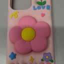 for iPhone 16 Pro Max Case, Kawaii 3D Flower Pop-Up Grip for Girls | Makes Mirror Selfies Sweeter, Cute Girly Cartoon Style with Stand, Gift for Kids & Teens, Soft Silicone Drop Protection