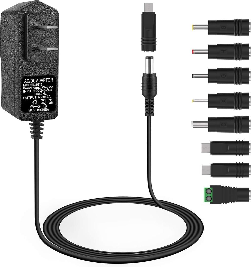 12V 2A Power Supply AC Adapter, Slim Design AC DC Switching Power Supply Adapter (Input 100-240V, Output 12 Volt 2 Amp) (Large)