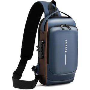 Peicees Mens Crossbody Bag Man Bags Mens Purse Anti-theft Leather Sling Bag Shoulder Bag Chest Bag for Daily Use, Blue Gold