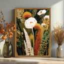 Framed Vintage Floral Canvas Wall Art, Abstract Flower Pictures Wall Decor, Boho Wildflower Botanical Paintings Prints Mid Century Modern Home Decor Aesthetic for Living Room Bedroom 16x24 inch