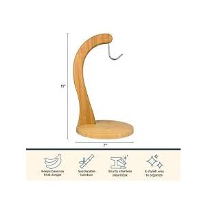 Banana Holder – Wooden Banana Stand and Hanger for Countertop Fruit Storage, Durable Bamboo Banana Hook for Even Ripening and Easy Access