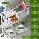 Over The Sink Dish Drainer Drying Rack 3 Tier, Full Stainless Steel Dish Drying Rack Adjustable Length 20.9''-37.4'' , Kitchen Sink Shelf, Organized Space-Saving Dish Rack with Pots and Pans Rack