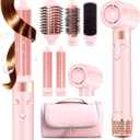 6 in 1 Professional Hot Air Styler Powerful Hair Dryer Brush & Multi-Styler with Auto Wrap Curlers Styling Without Heat Damage Fast Drying Curling Volumizing Travel Bag Ideal Gift for Women