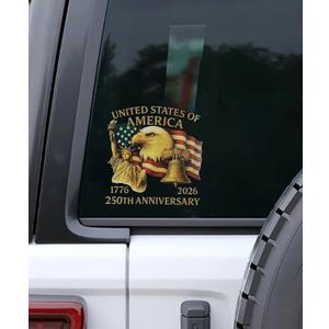 UNLRAE 2PCS Car Stickers250th Anniversary Decal, Car Accessories Waterproof Self-Adhesive Bumper Sticker, 1776-2026 American Flag Decoration Decal, Fit for All Trucks, SUVs (Yellow D, 8 inch)