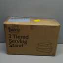 Sweese 3 Tiered Serving Stand, Foldable Rectangular Food Display Stand with White Porcelain Platters - Serving Trays, Dessert Display Server for Brithday Party, Valentine's Day and Events